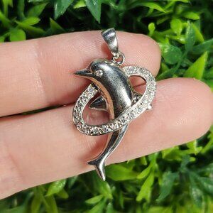 925 Sterling Silver CZ Dolphin Pendant